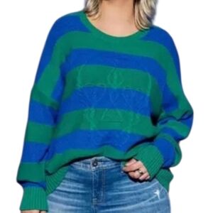 Torrid Lovesick skeleton stitch Striped Green Blue pullover Sweater 0 12